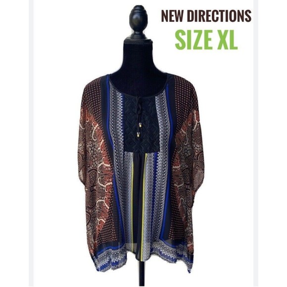 New Directions Tunic Top Size XL Multicolor Paisley Print Cape Styling - Picture 2 of 12